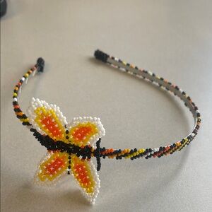 Beaded Butterfly Headband - Yellow, Orange, White and Black